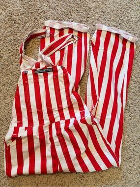 Game Bibs Red & White Striped Overalls